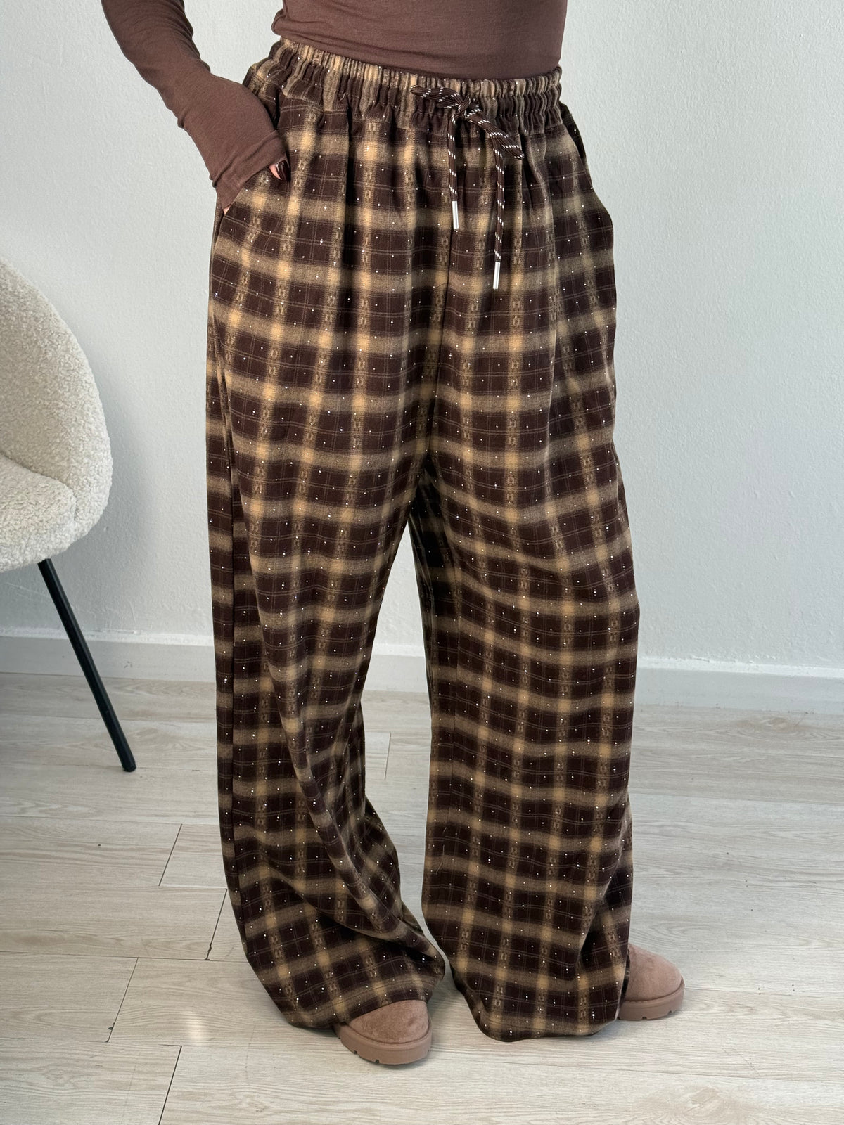 Pantalone tartan strass
