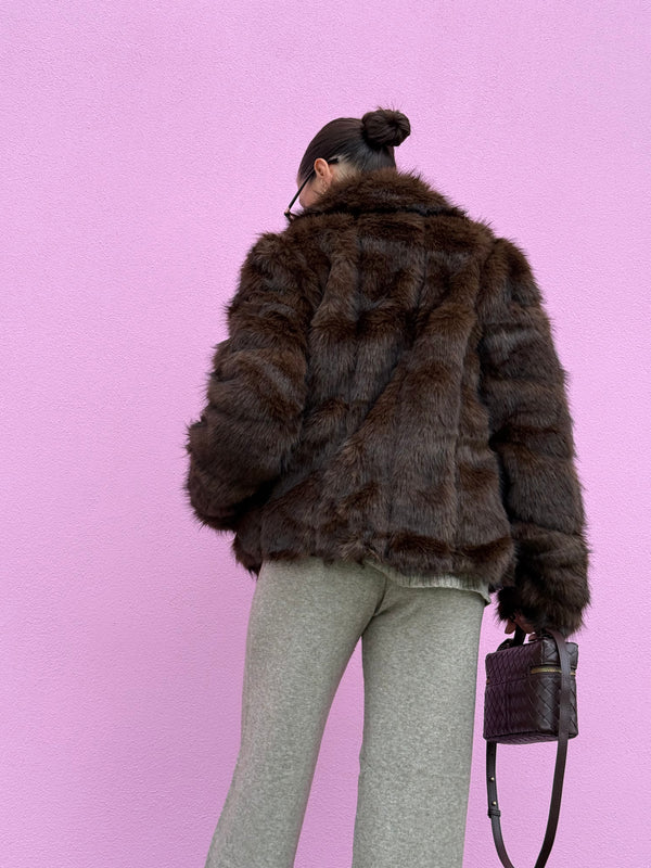 Eco-pelliccia intarsiata BROWN