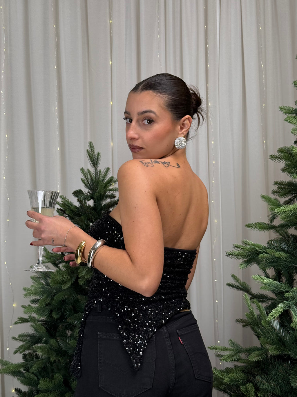 Top paillettes asimmetrico