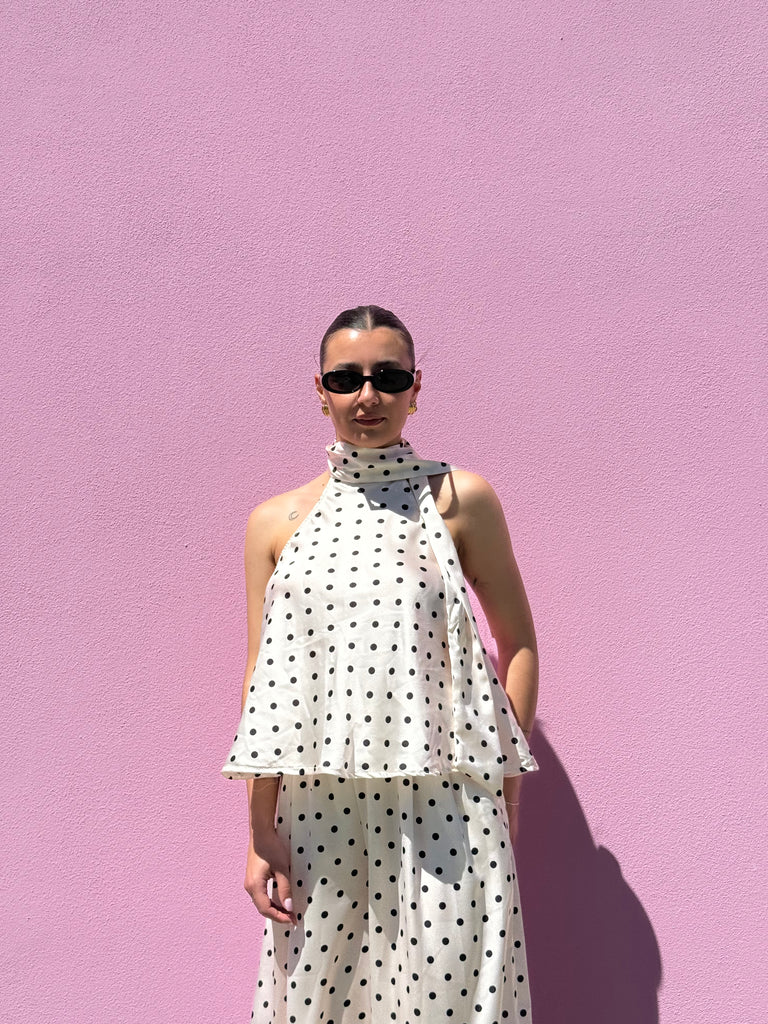 Top Satin Pois schiena scoperta