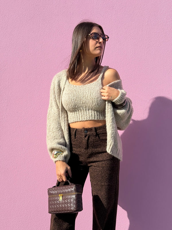 Set cardigan e top in maglia