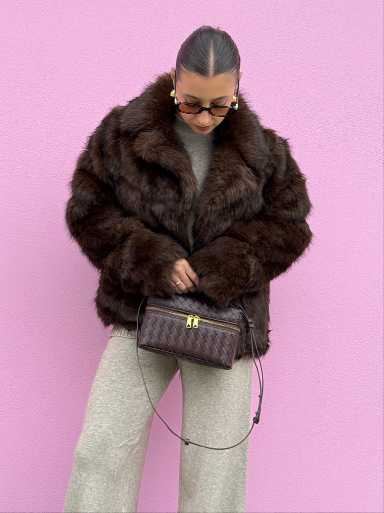 Eco-pelliccia intarsiata BROWN