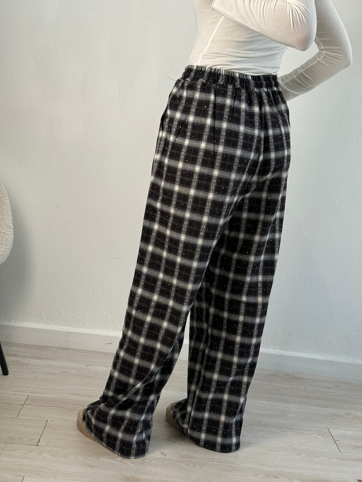 Pantalone tartan strass