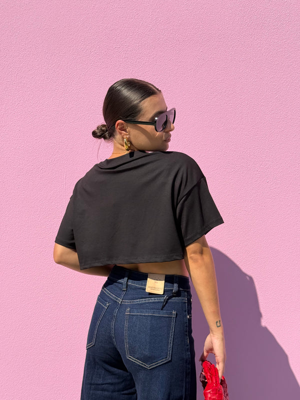 T-shirt crop nera