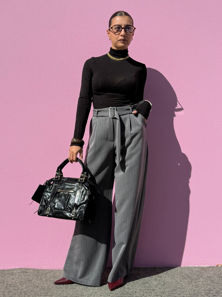 Pantalone gessato con cintura