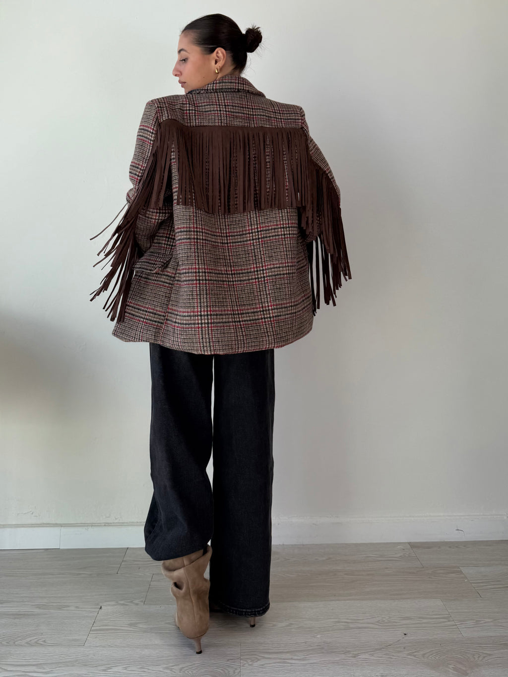Blazer in panno con Frange bordeaux