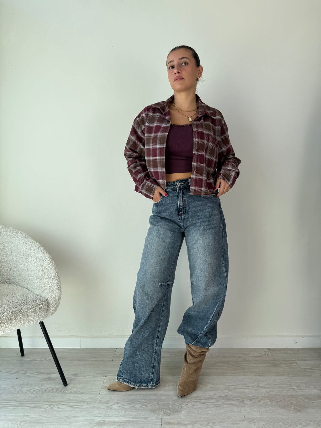 Camicia check crop