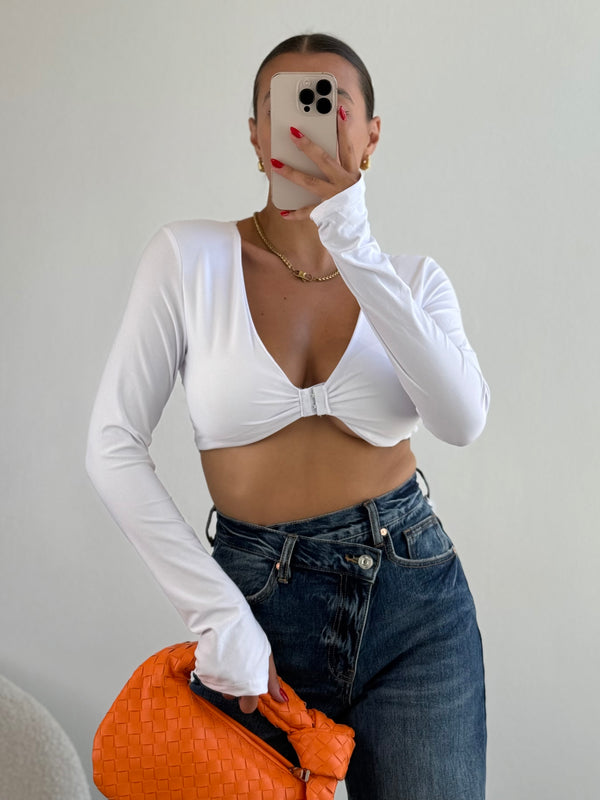 Top crop maniche a guanto