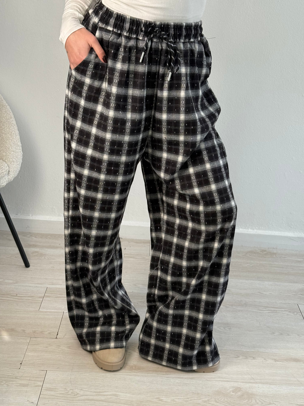 Pantalone tartan strass