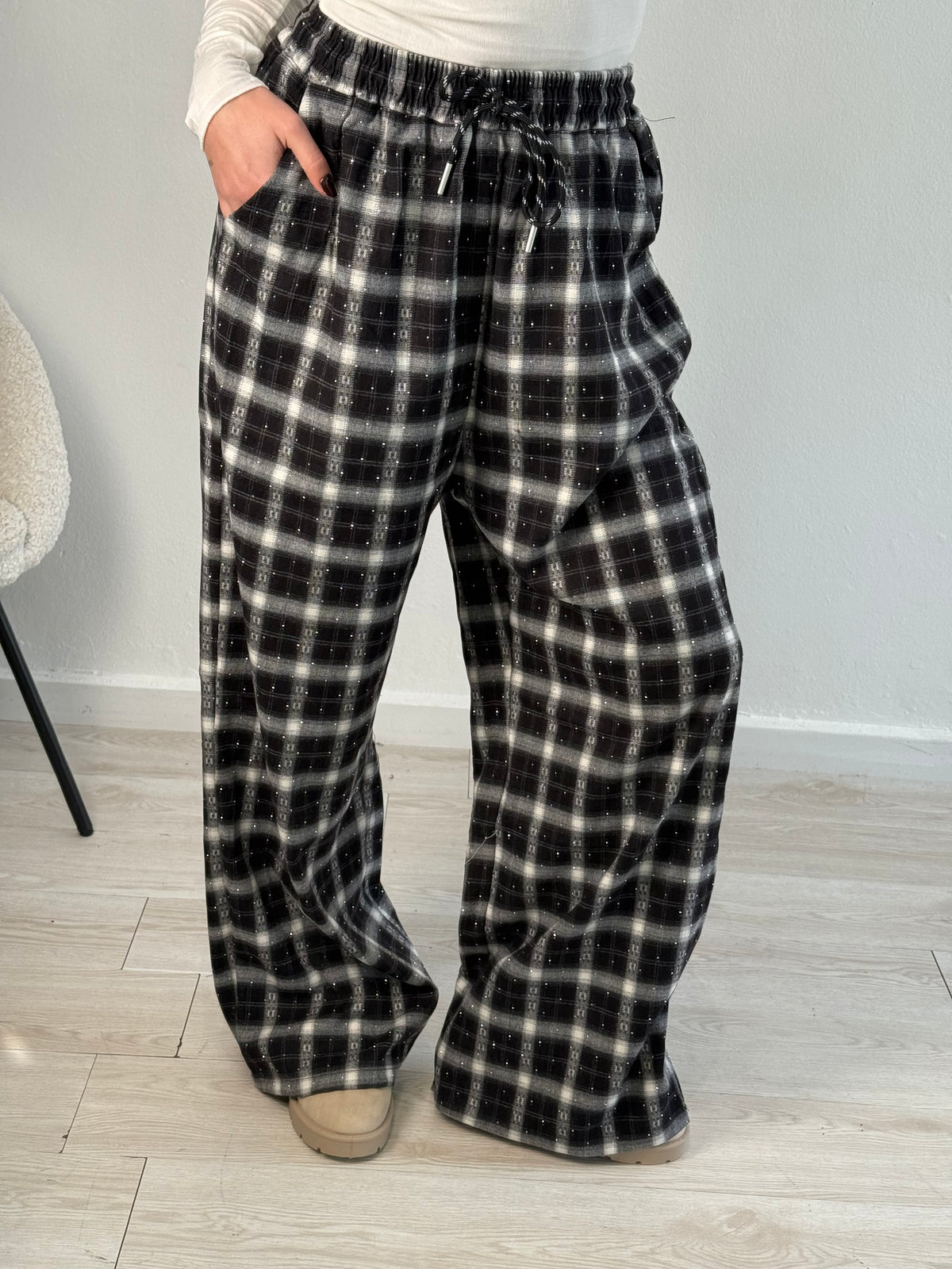 Pantalone tartan strass