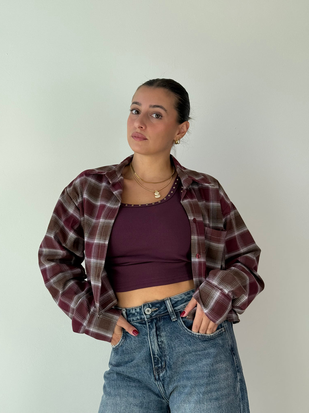 Camicia check crop