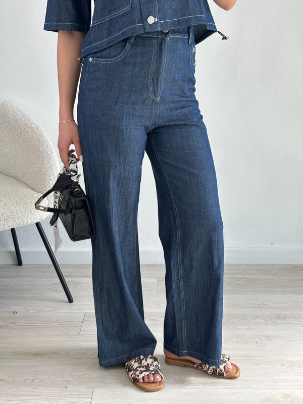 Coordinato in Denim pantalone e camicia crop