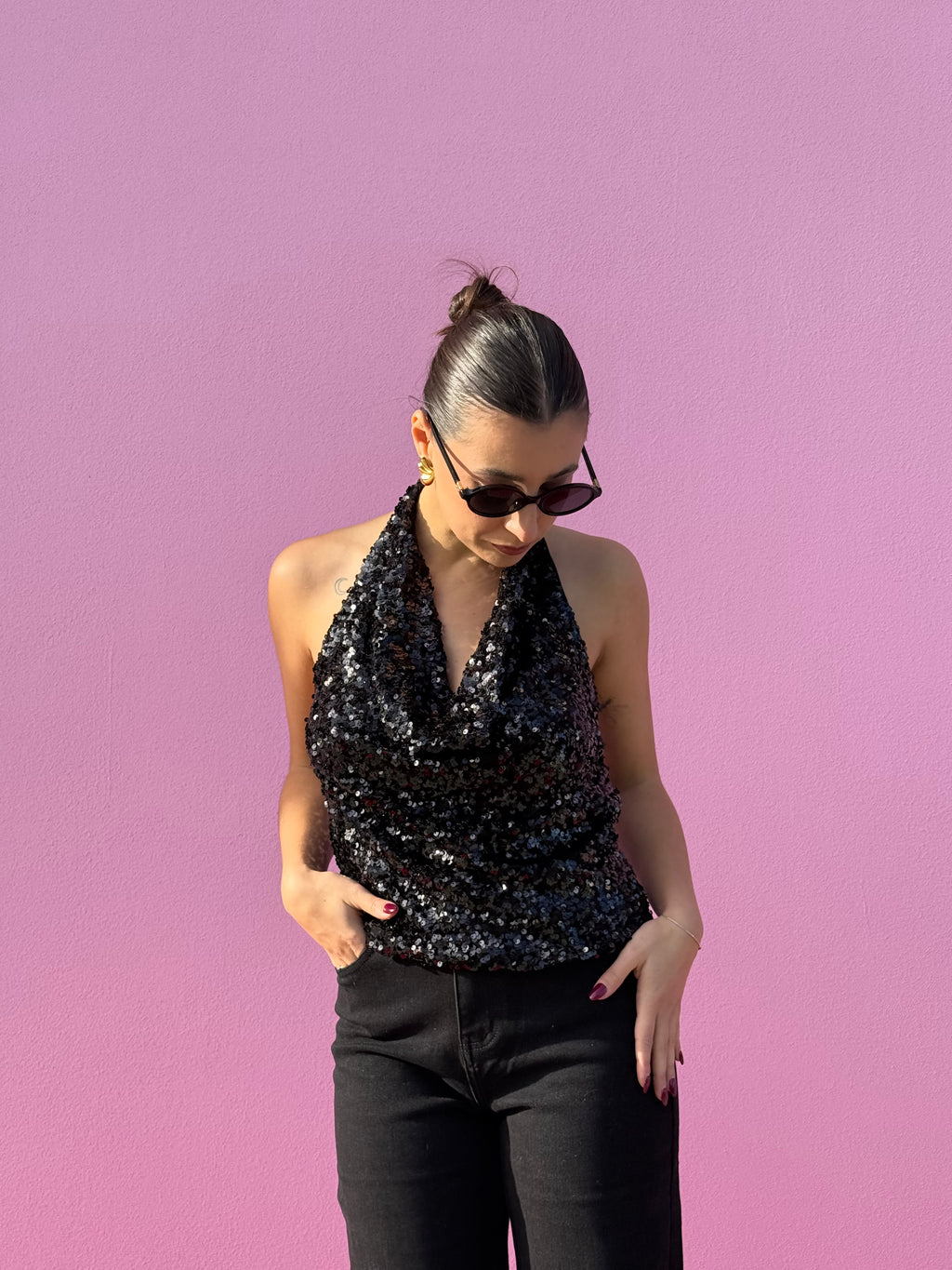 Top paillettes schiena scoperta