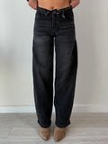 Jeans Ballon nero con risvolto in vita