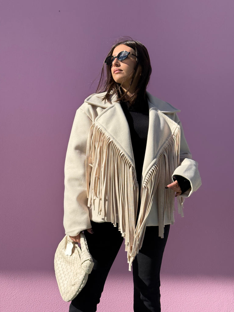 Cappotto frange panna