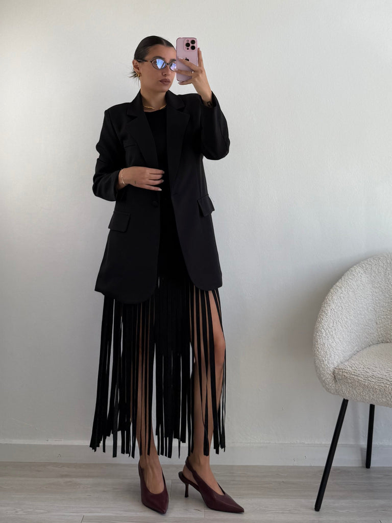 Gonna suede con frange