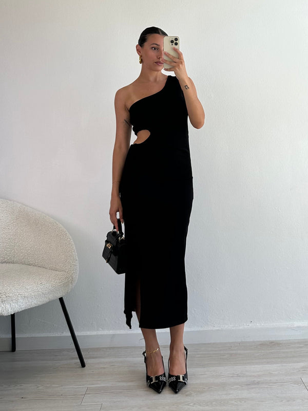 Abito monospalla a costine cut-out