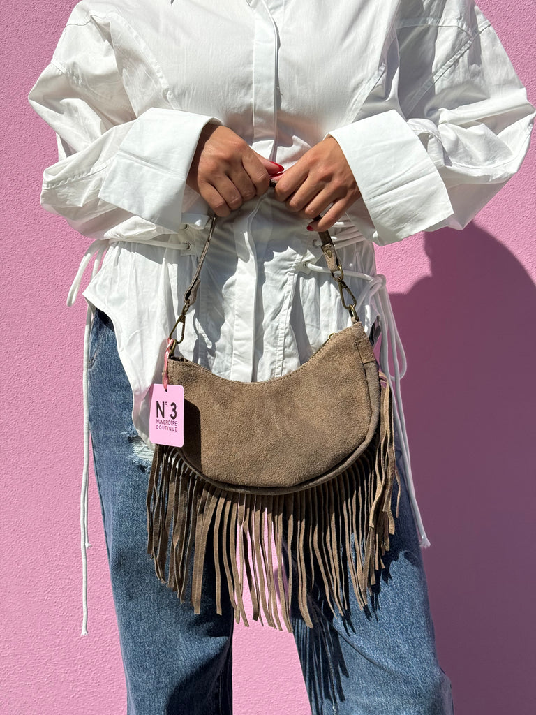 Borsa mezza luna frange VERA PELLE