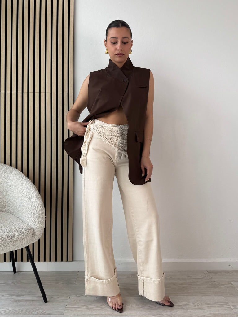 Jeans palazzo sabbia