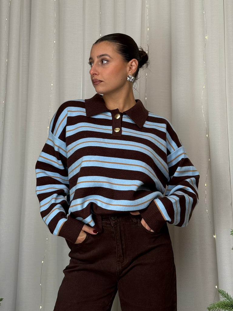 Polo a righe azzurra