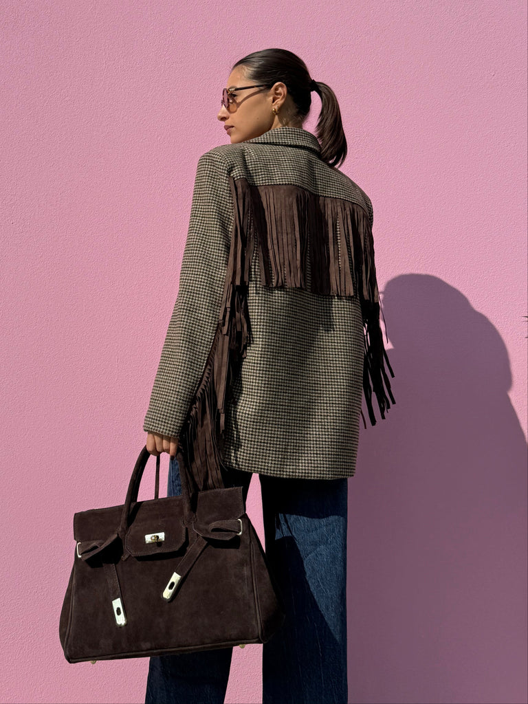 Cappottino blazer check con frange