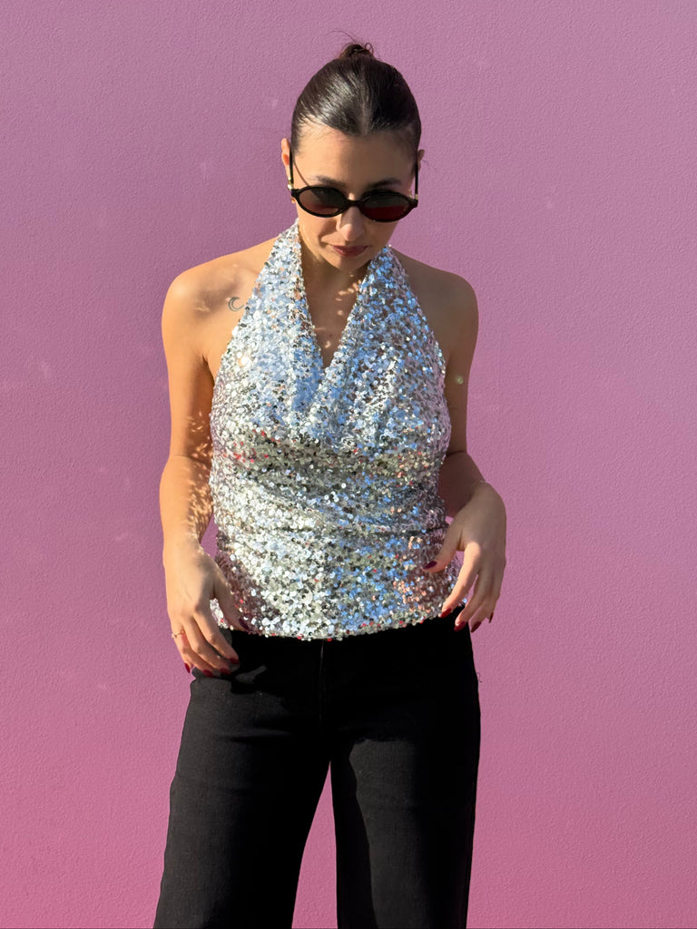 Top paillettes schiena scoperta
