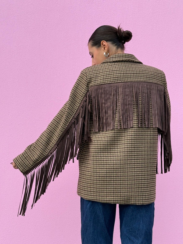 Cappottino blazer check con frange