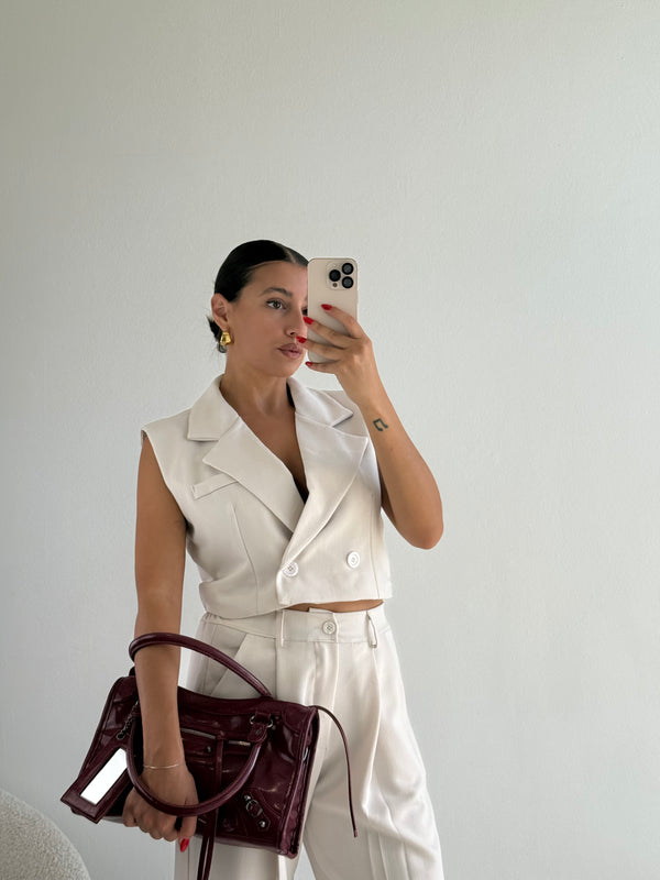 Completo gilet crop e pantalone