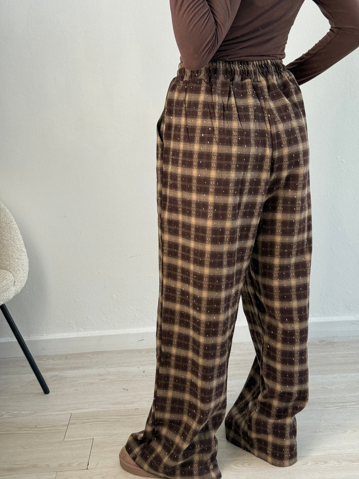 Pantalone tartan strass
