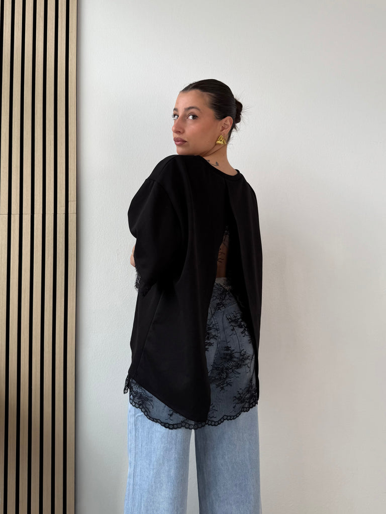 Maglia over pizzo apertura sul retro