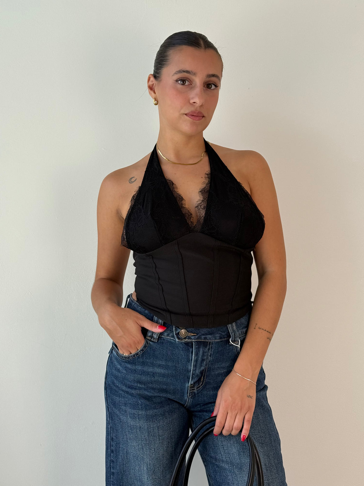 Top pizzo corpetto con stringhe