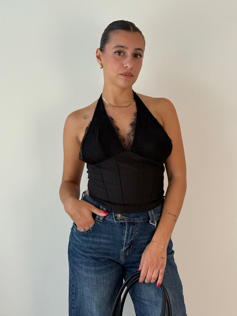 Top pizzo corpetto con stringhe