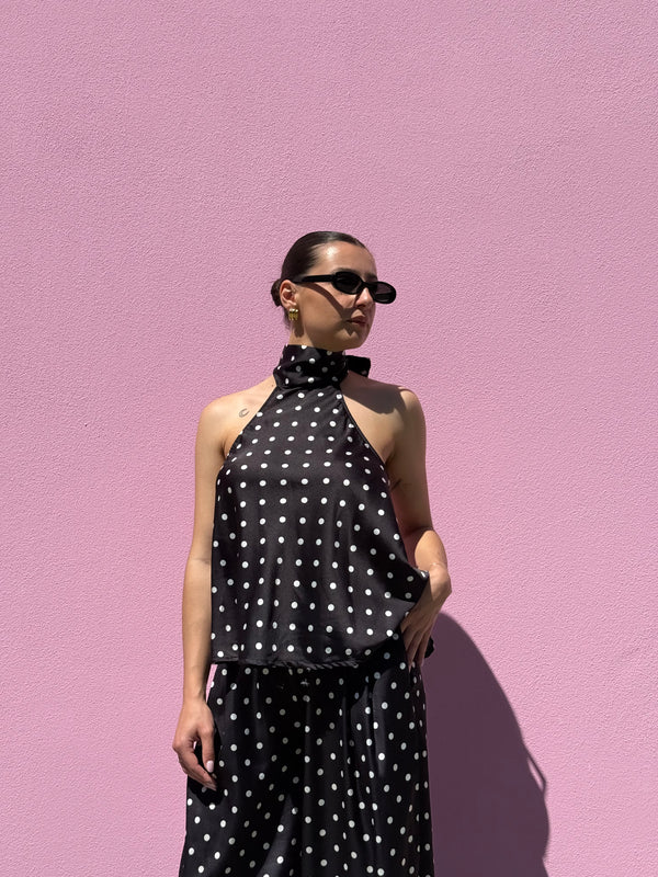 Top Satin Pois schiena scoperta