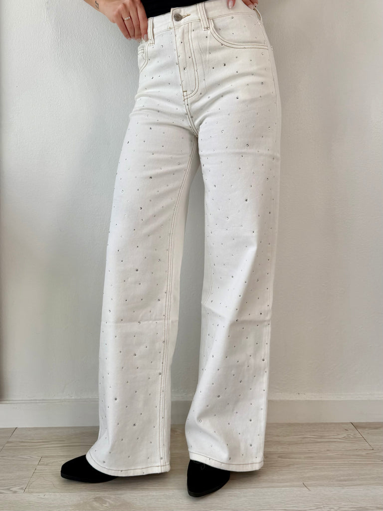 Jeans bianco con strass
