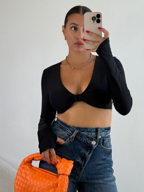 Top crop maniche a guanto