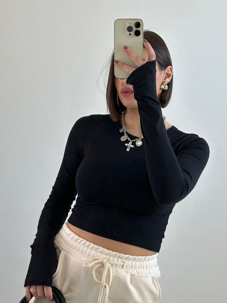 Top crop maniche a guanto