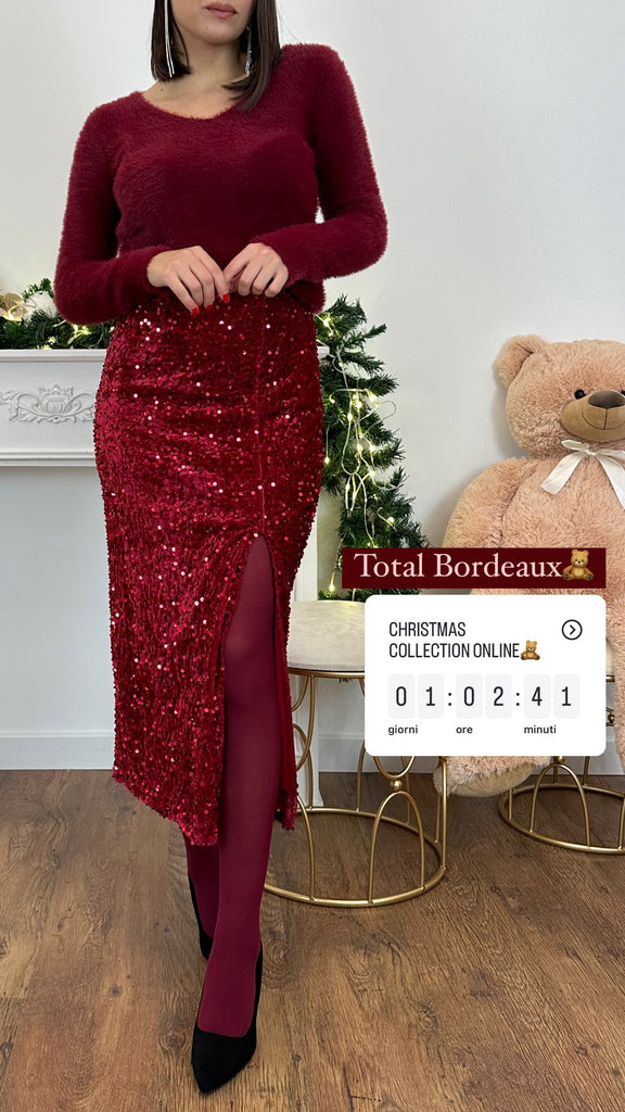 Gonna longuette velluto paillettes