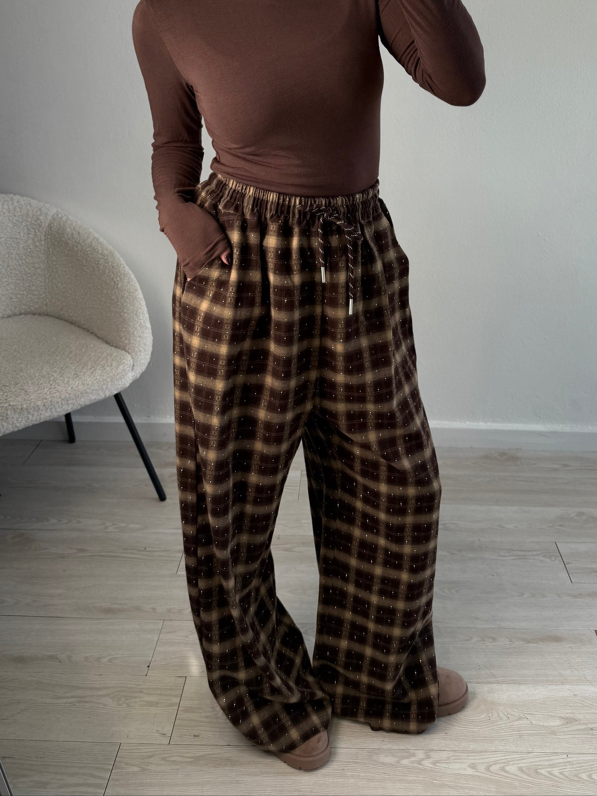 Pantalone tartan strass