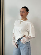 T-shirt over con maniche in pizzo