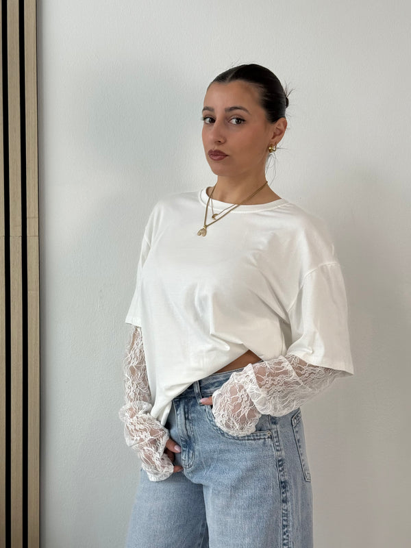 T-shirt over con maniche in pizzo