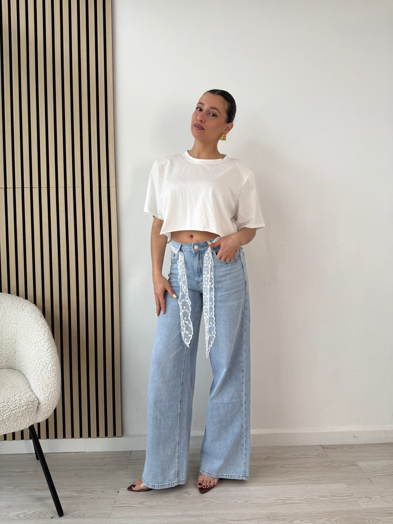 Jeans palazzo foulard pizzo