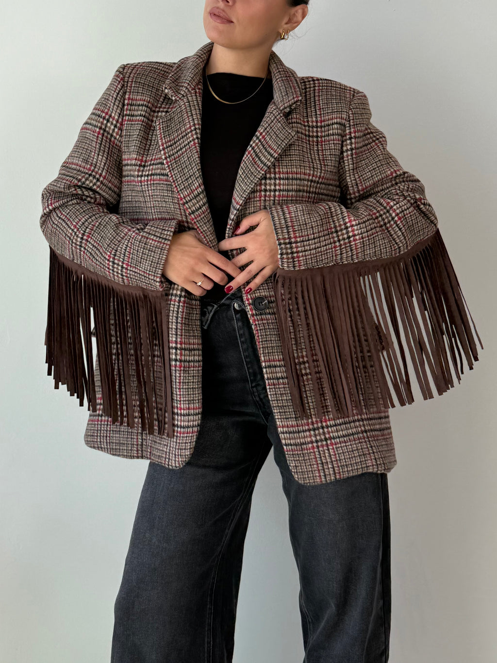 Blazer in panno con Frange bordeaux