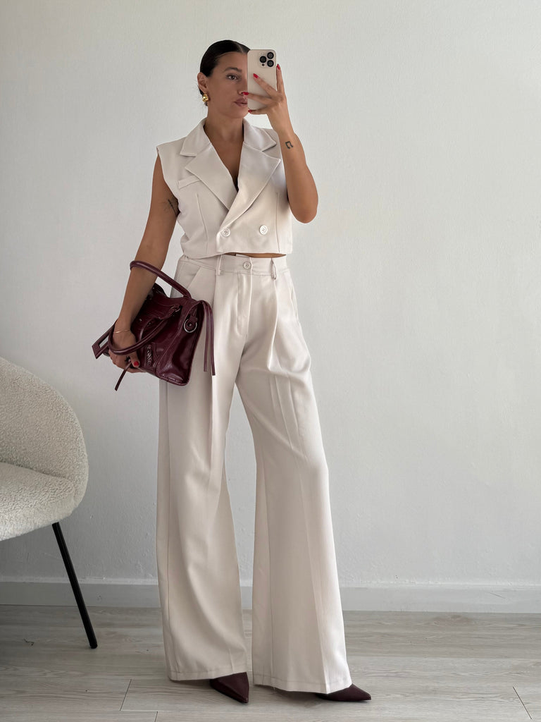 Completo gilet crop e pantalone