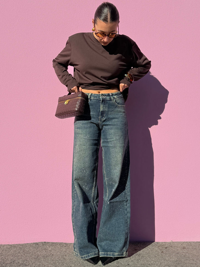 Jeans palazzo sabbiato STRASS