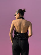 Top paillettes schiena scoperta