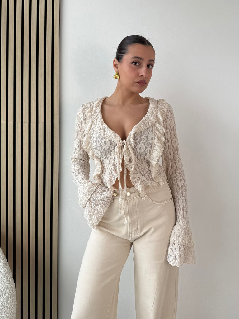 Top crop pizzo rouge