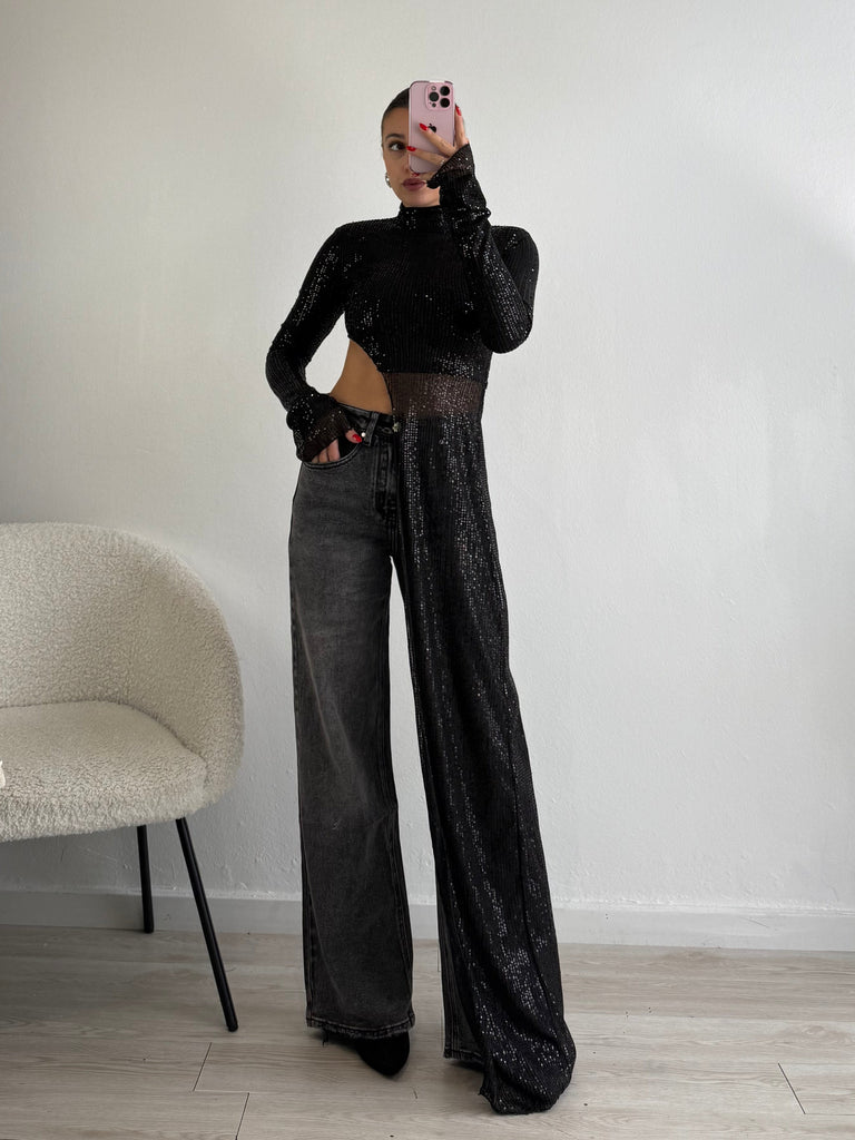 Top paillettes asimmetrico