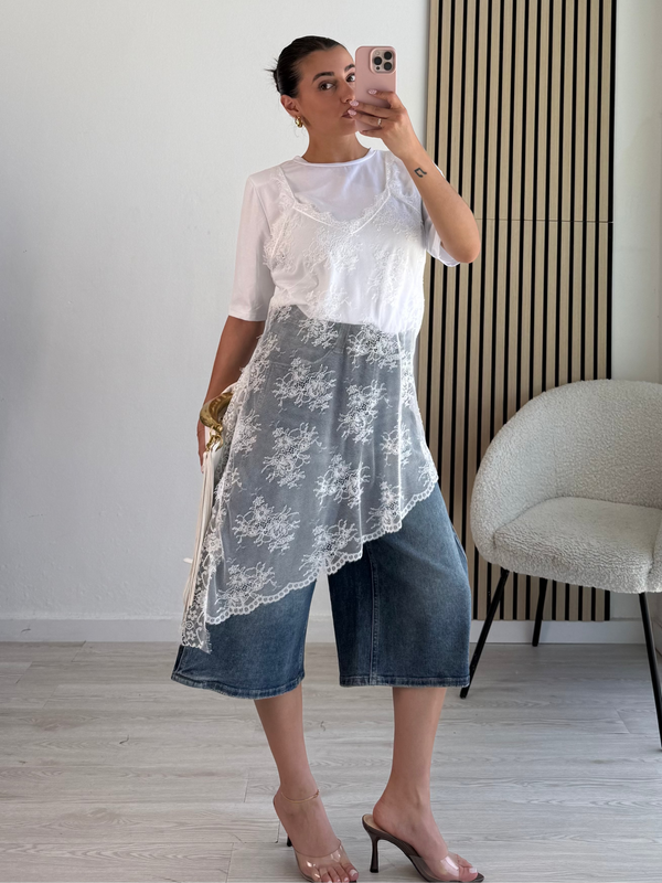 Top pizzo asimmetrico trasparente