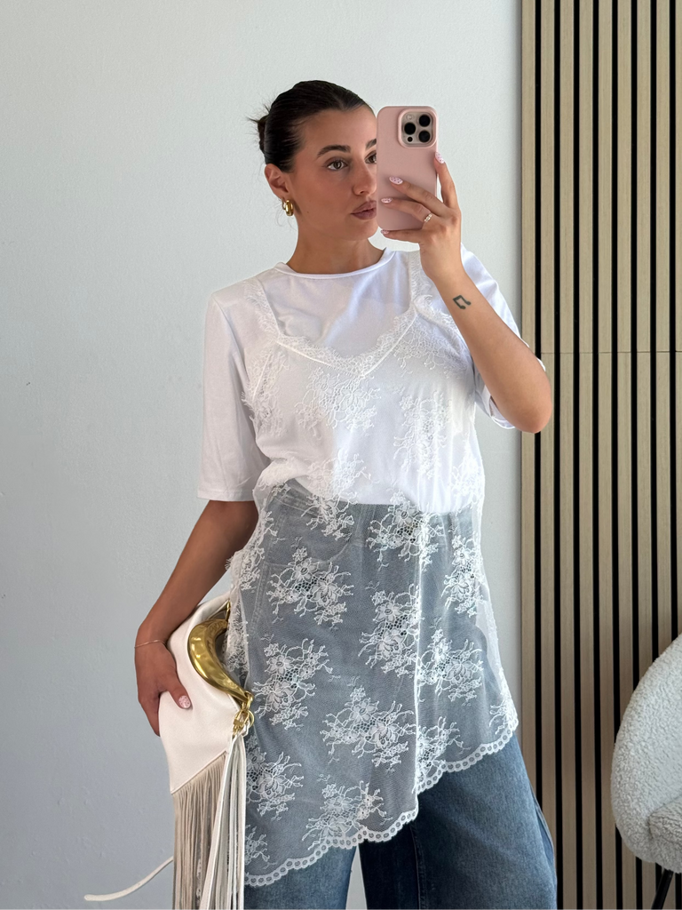 Top pizzo asimmetrico trasparente