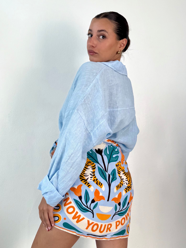 Camicia 100% lino CELESTE